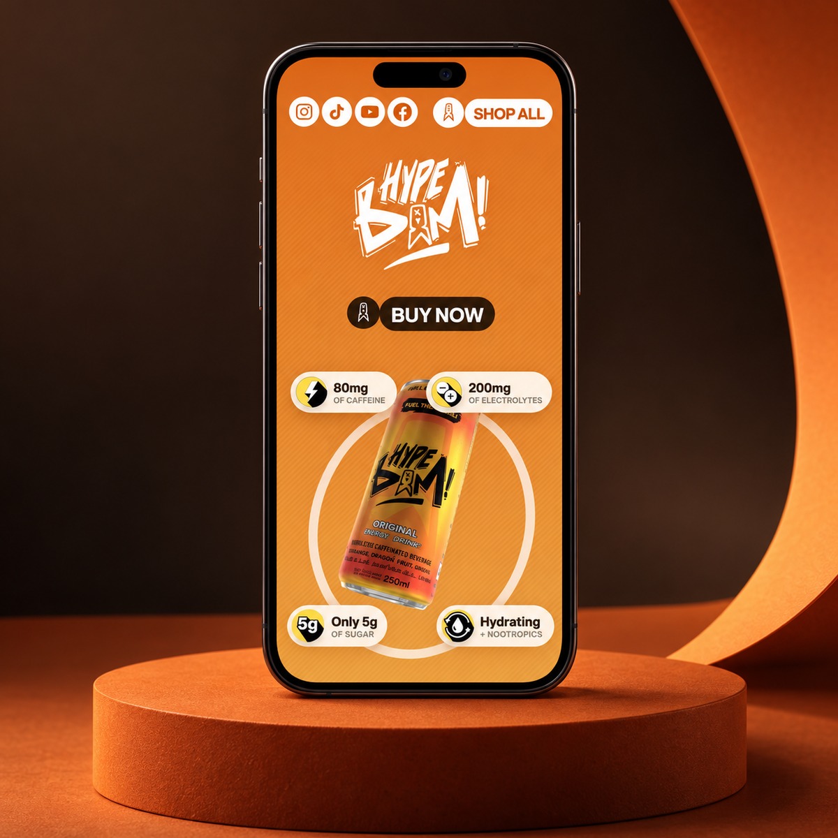Hype Bam mobile website in a phone mockup