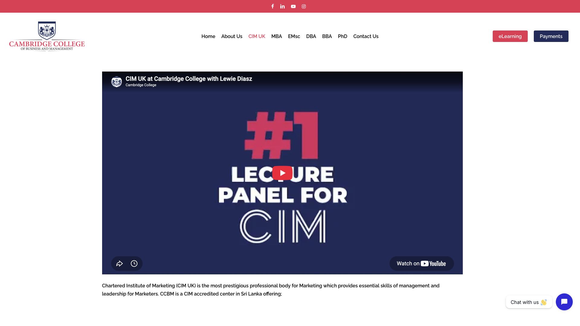 Cambridge College of Business and Management — CIM qualifications