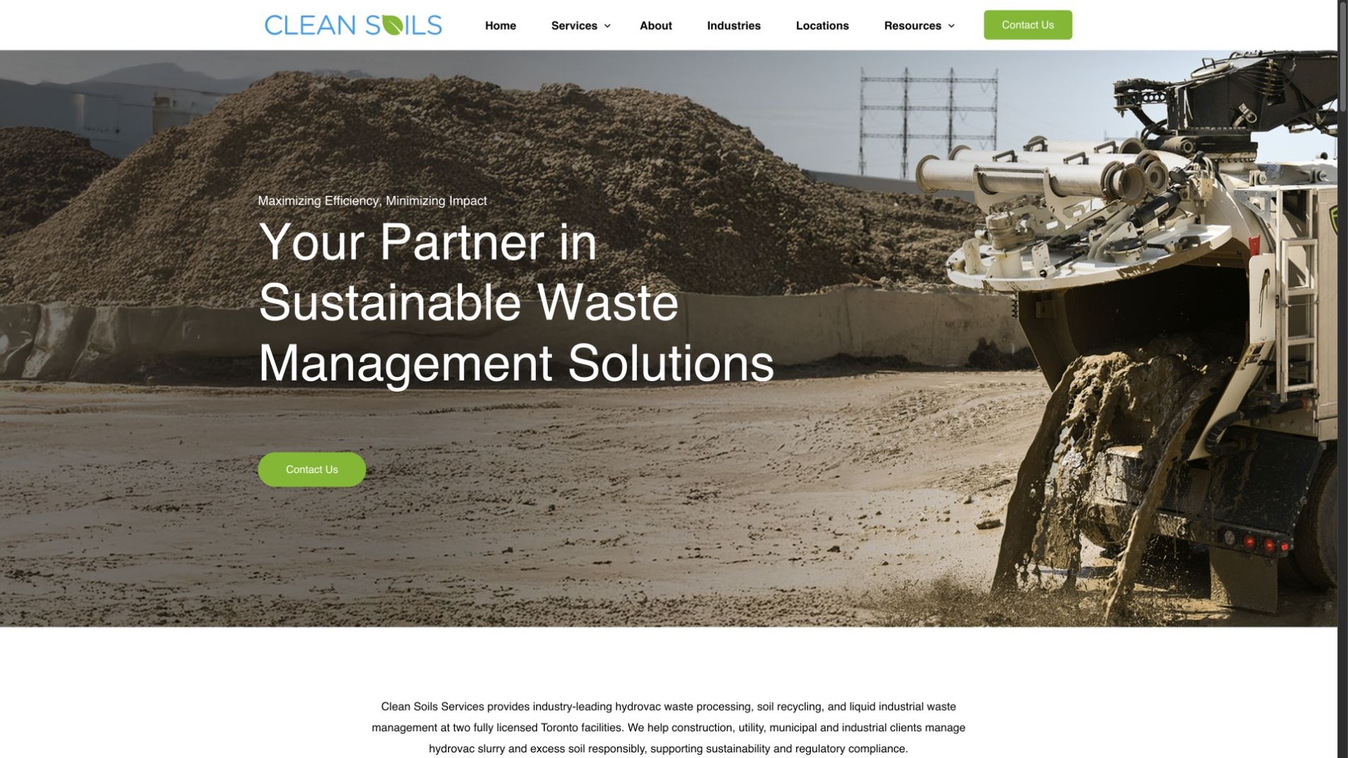 Clean Soils Services desktop experience